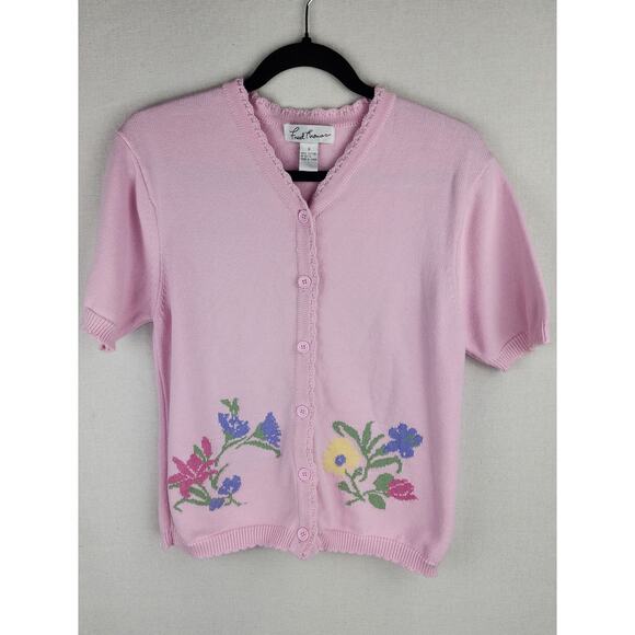 Fred Thomas Sweaters - Fred Thomas Women's S pink Scalloped neck sweater floral cottagecore croquette